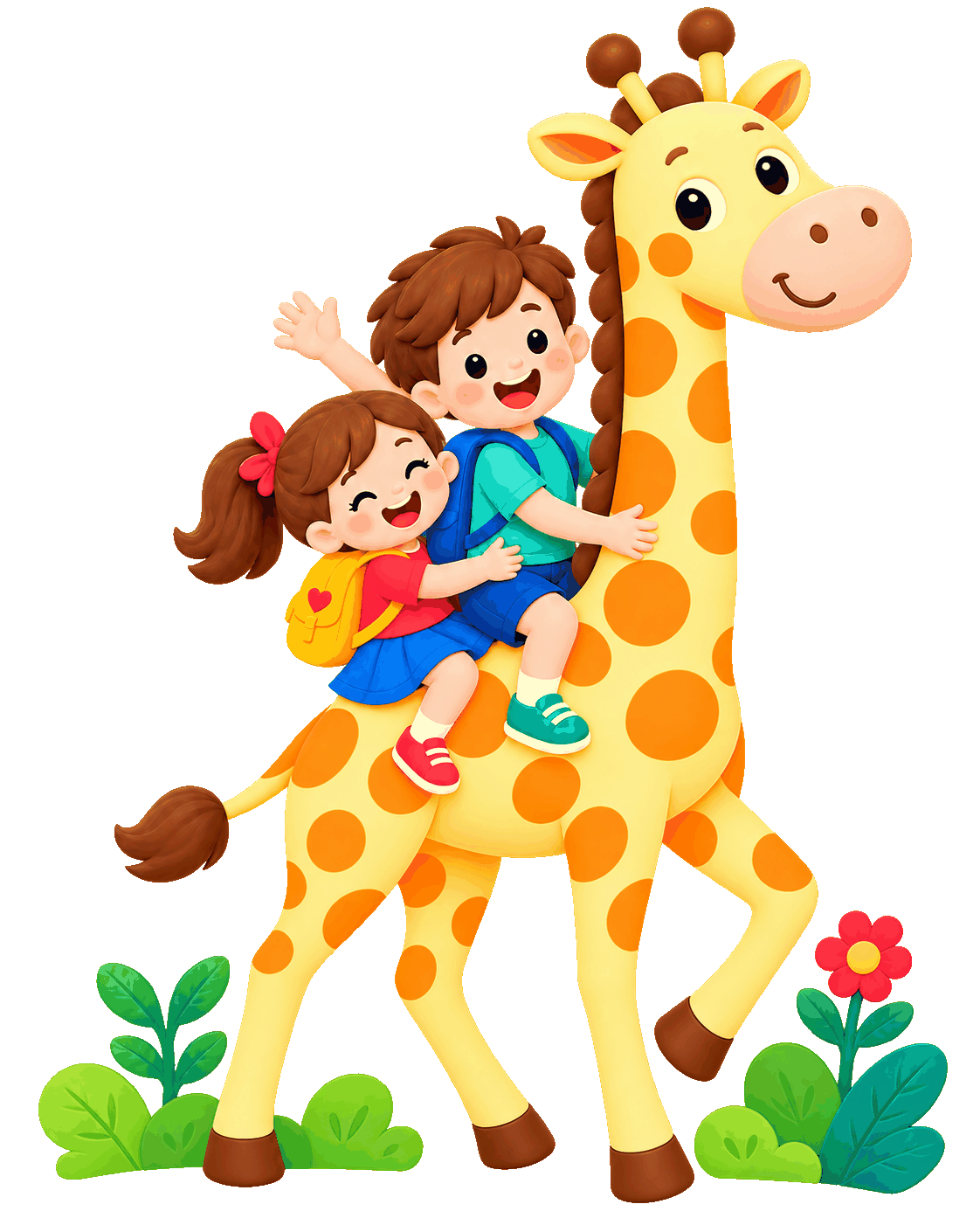 Animasi jerapah berjalan bersama anak-anak Smart Interactive